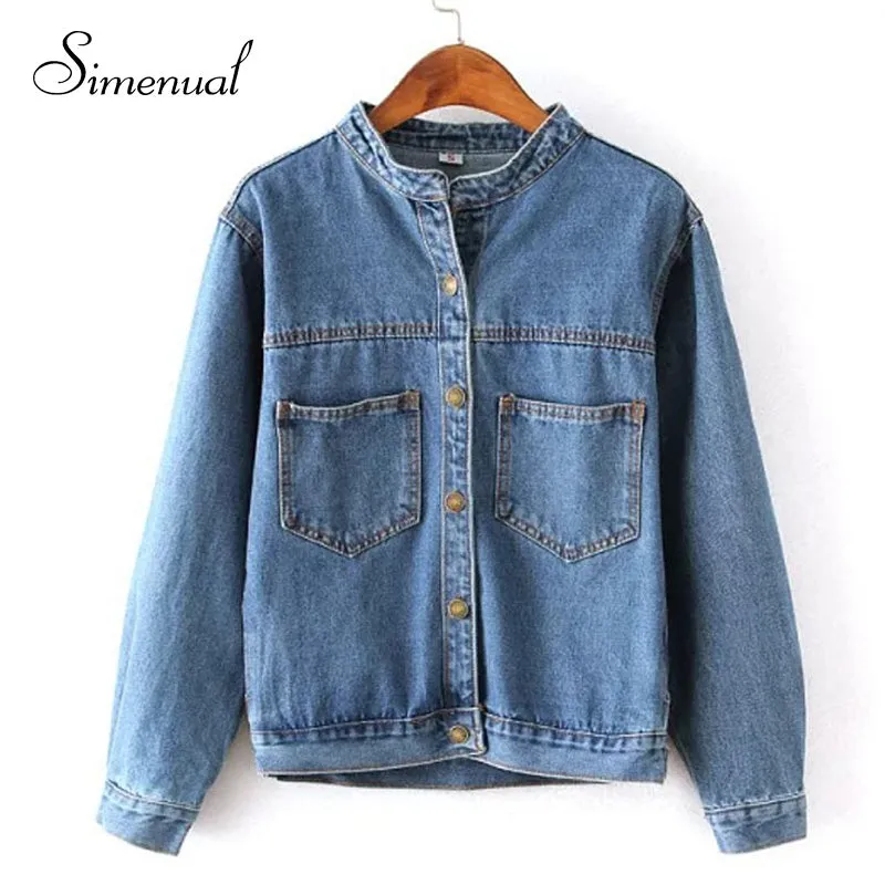 Autumn 2017 jean jacket for women fashion pocket design long sleeve coat female new arrival slim solid denim jackets outerwear