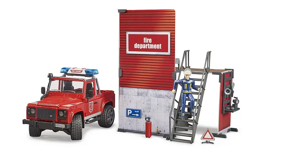 Bruder 62701 bWorld Fire Station with Land Rover Defeneder