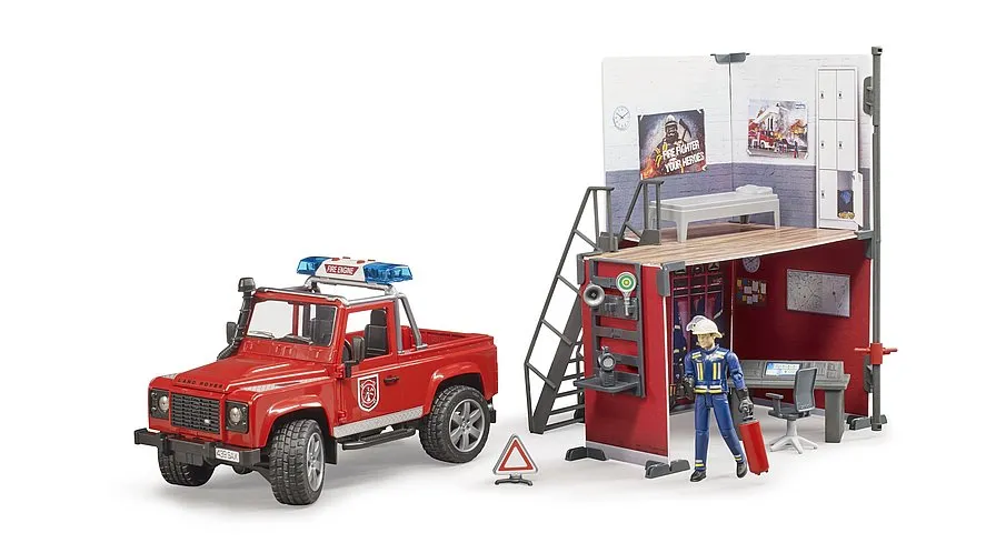 Bruder 62701 bWorld Fire Station with Land Rover Defeneder