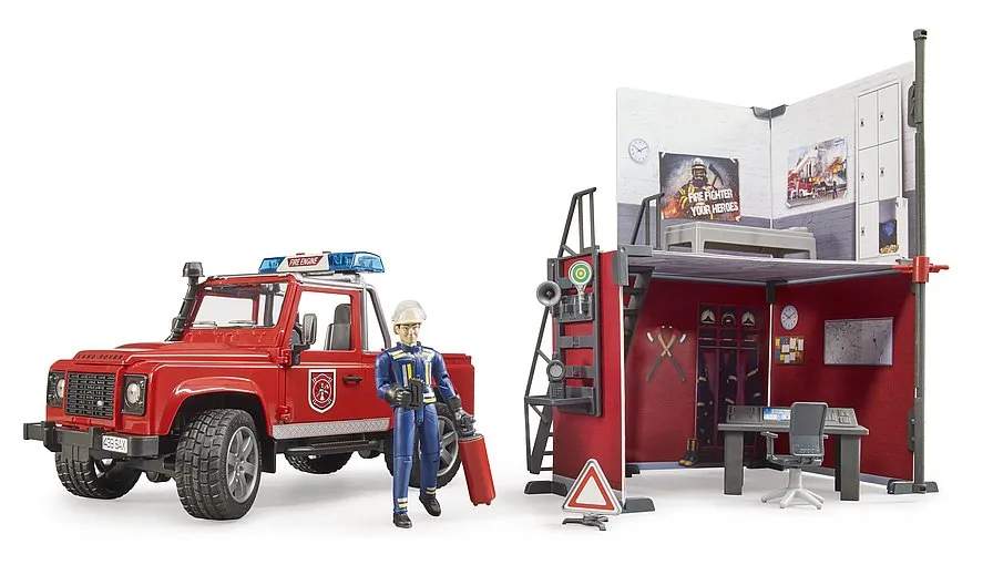 Bruder 62701 bWorld Fire Station with Land Rover Defeneder