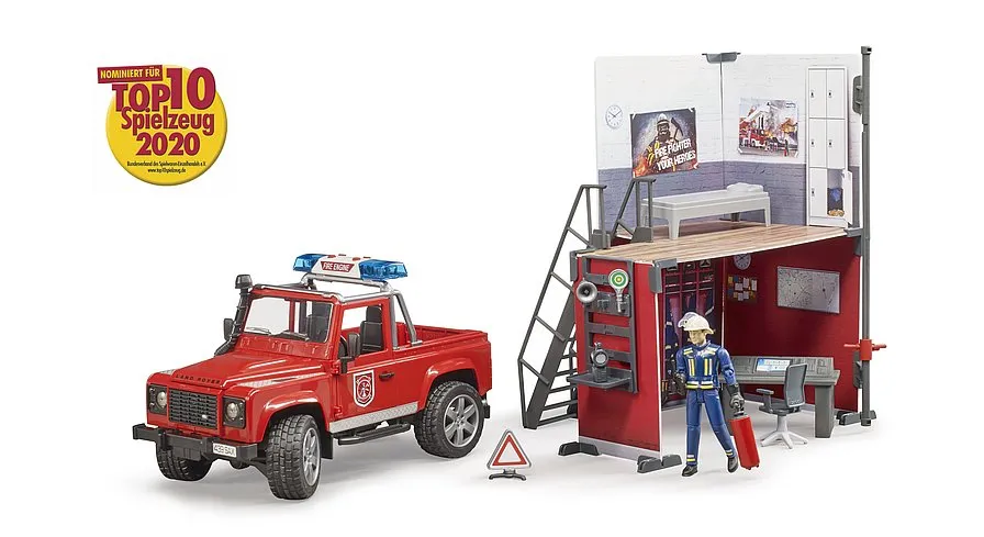 Bruder 62701 bWorld Fire Station with Land Rover Defeneder