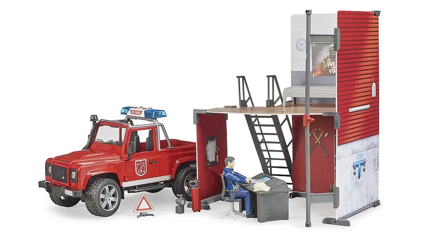 Bruder 62701 bWorld Fire Station with Land Rover Defeneder