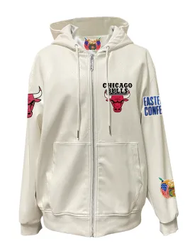 CHICAGO BULLS LIGHTWEIGHT VEGAN ZIP-UP HOODED JACKET WHITE