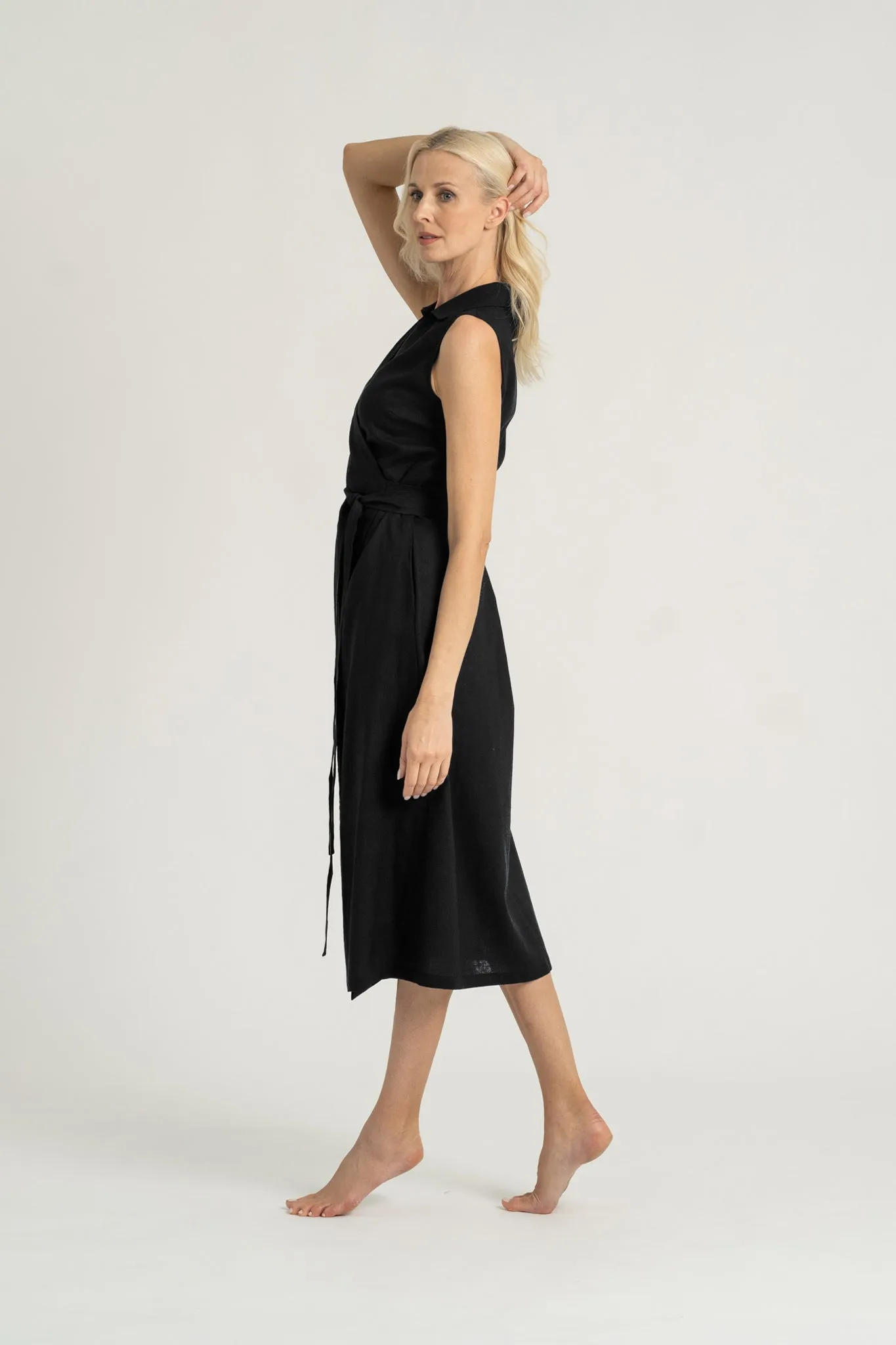 Cora Linen Wrap Dress Black