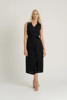 Cora Linen Wrap Dress Black