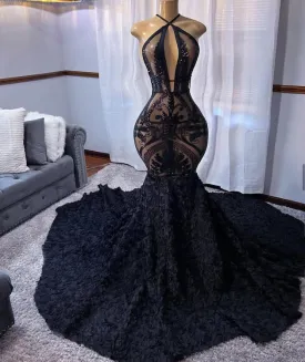 Fashion Party Dresses, Halter Luxury Prom Dresses, Black Evening Dresses Formal Occasion