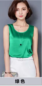 Fashion Tank Top Summer Casual Chiffon Bright Silk Sleeveless Vest All-match Female T-shirts for Women Plus Size Solid 14 Color