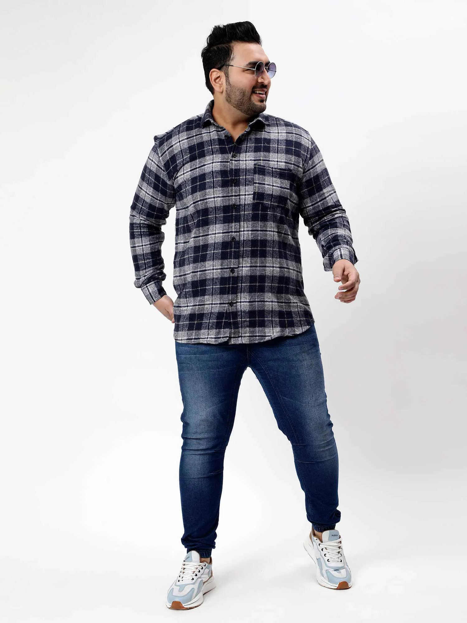 Flannel Grey & Black Checked Plus Size Shirt