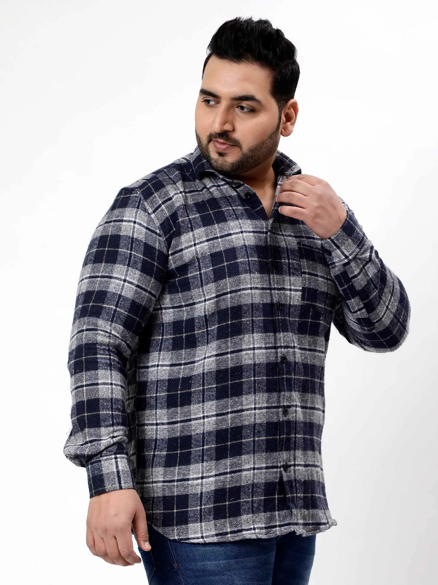 Flannel Grey & Black Checked Plus Size Shirt