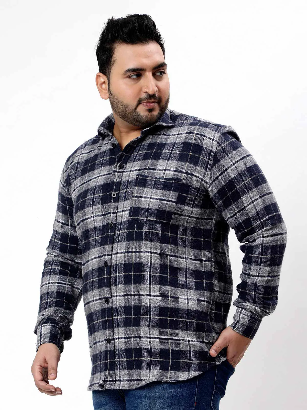 Flannel Grey & Black Checked Plus Size Shirt