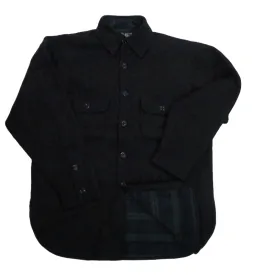 Flannel Lined Wool Button Down Shirt - Midnight Black