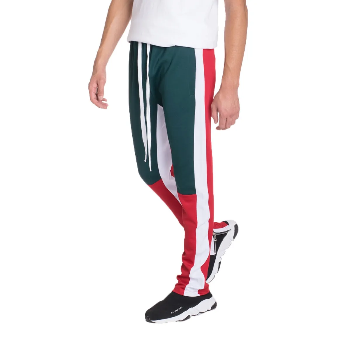 Green & Red Color Block Track Pants