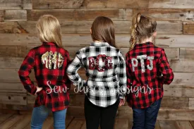 KIDS Flannel with Mermaid Sequin Monogram