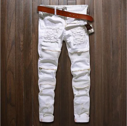 Knee zipper Hole Design Fashion skinny men Jeans