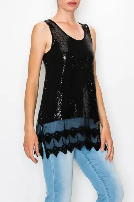 LACE LAYER BLACK SEQUIN TANK