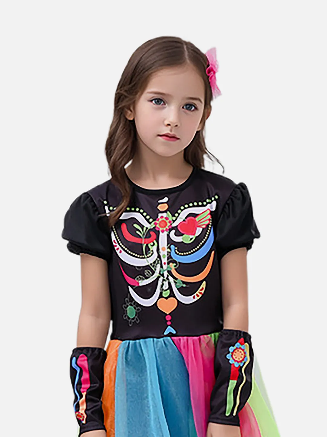 Little Surprise Box Colorful Skeleton Princess Kids Halloween Costume Dress Up