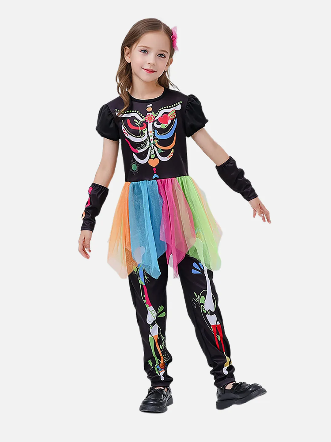 Little Surprise Box Colorful Skeleton Princess Kids Halloween Costume Dress Up