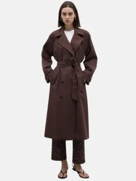 Long Trench Coat with Epaulettes Brown