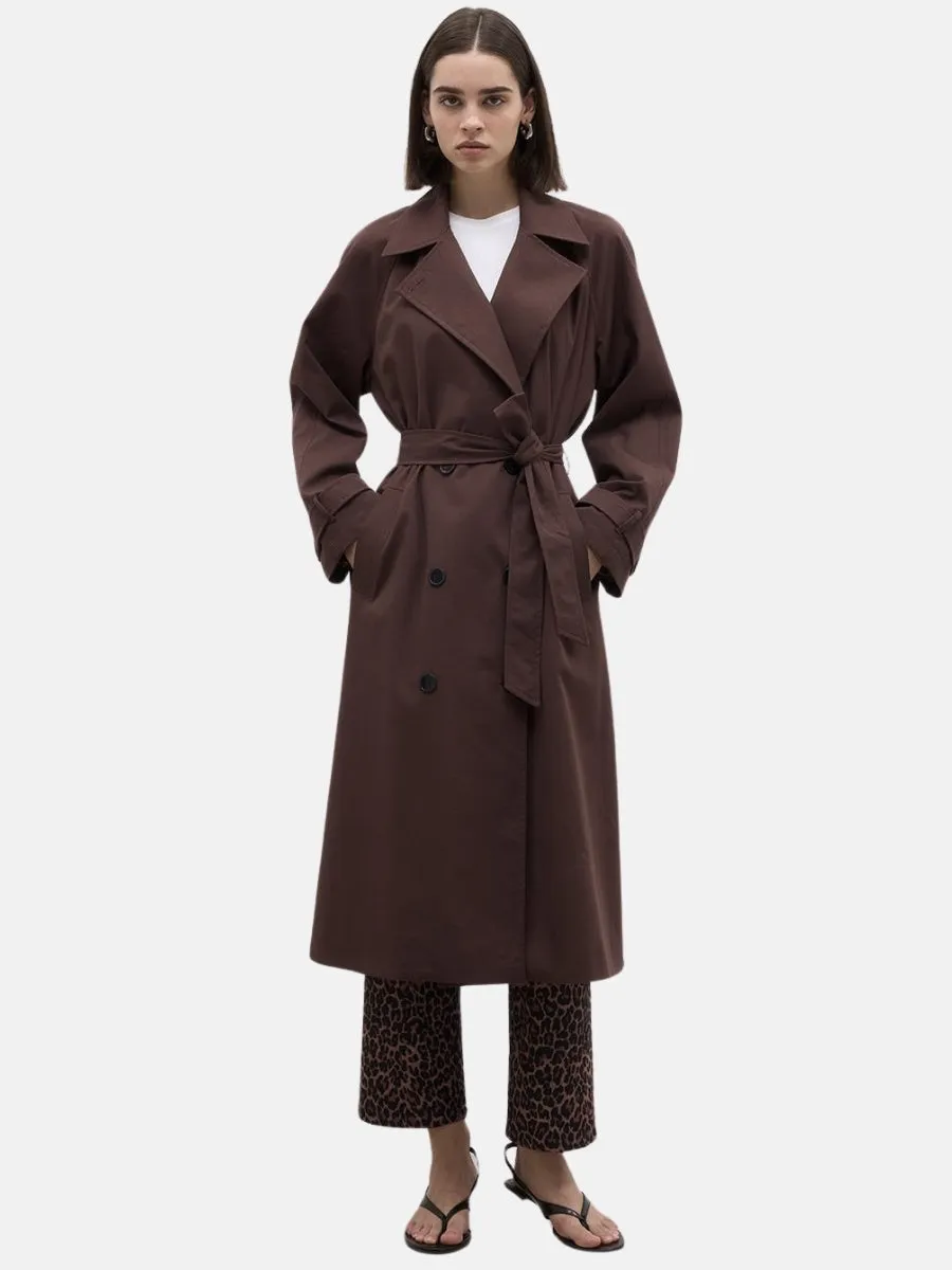 Long Trench Coat with Epaulettes Brown