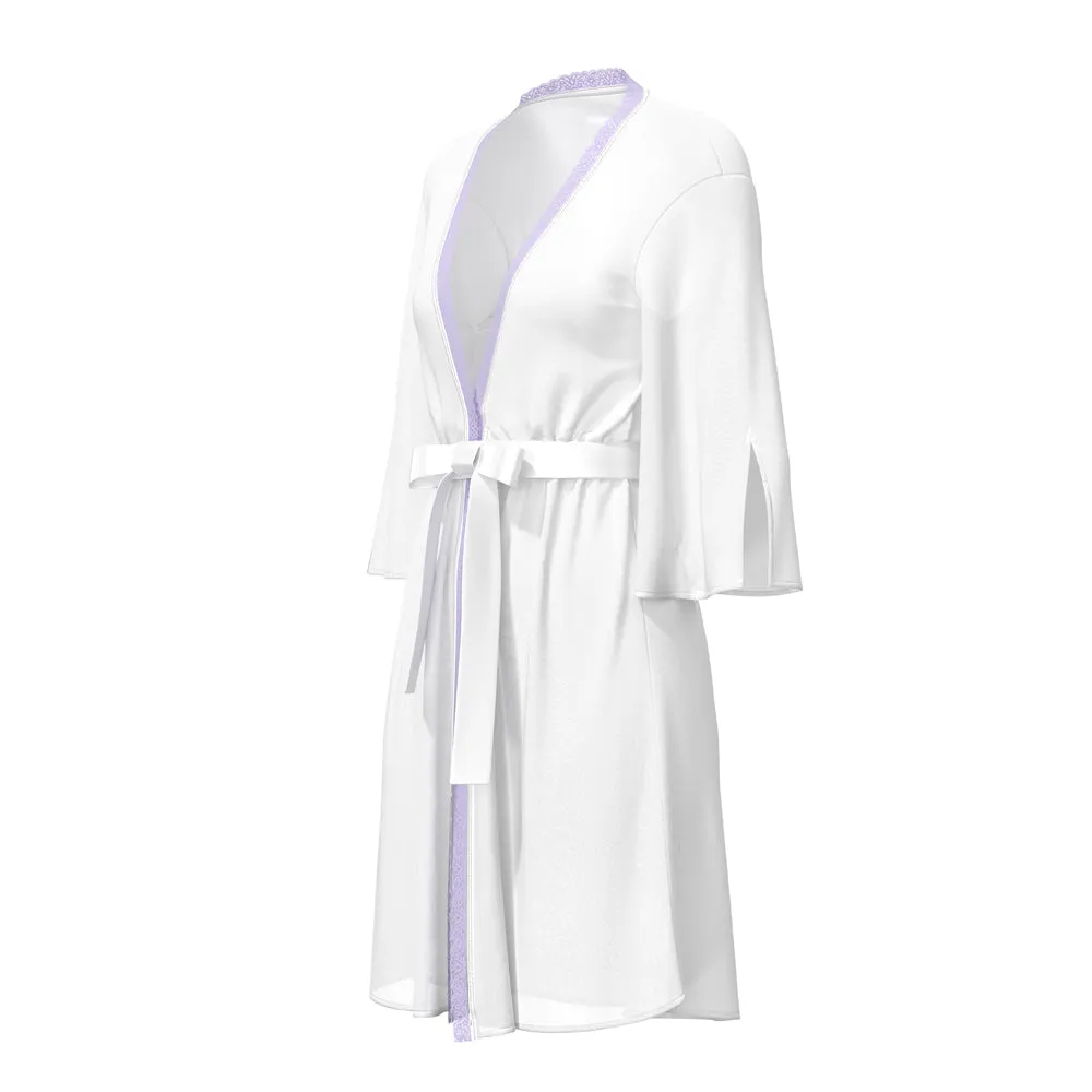 Magic Silk Sheer Passion Flutter Sleeve Robe White/Lavender L/XL