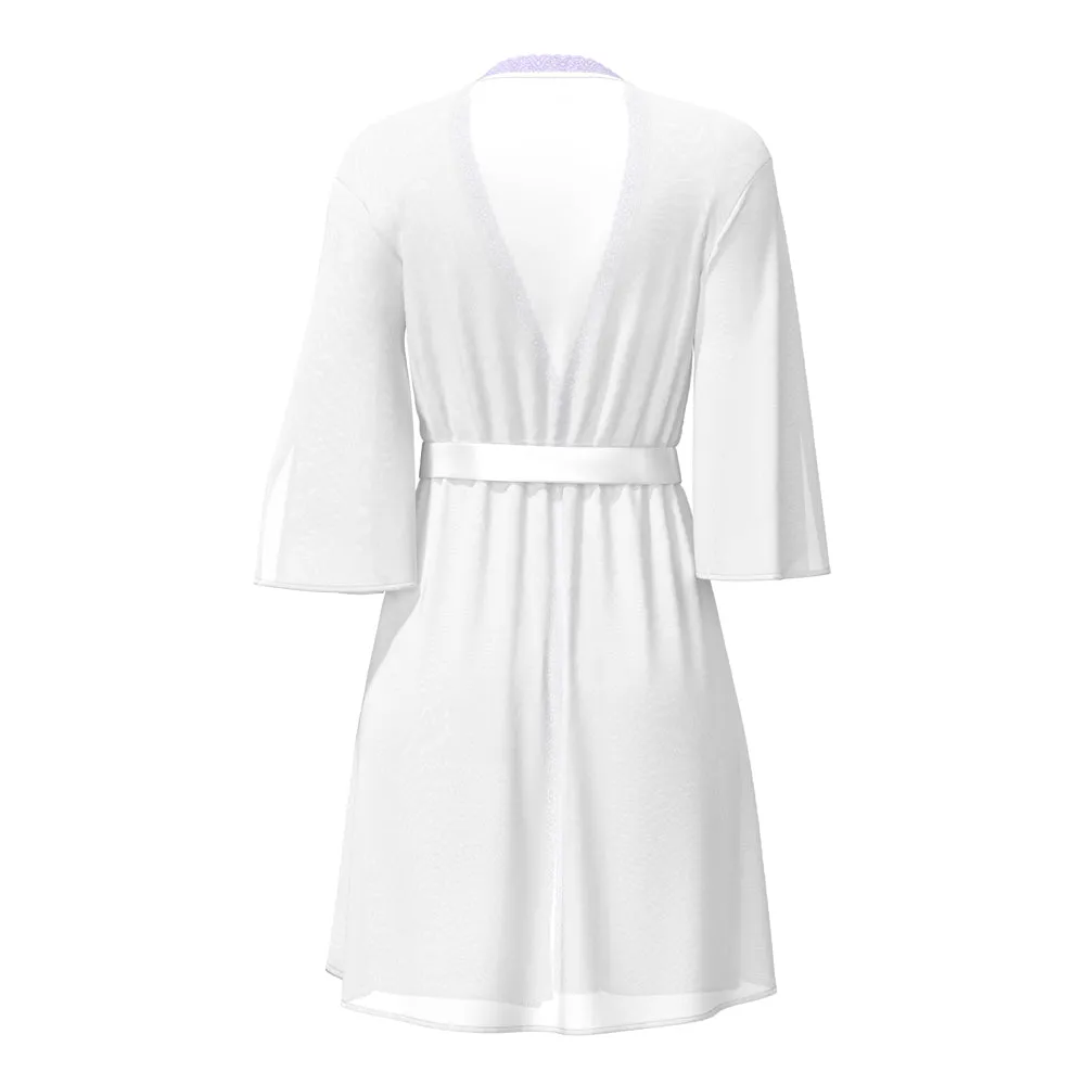 Magic Silk Sheer Passion Flutter Sleeve Robe White/Lavender L/XL