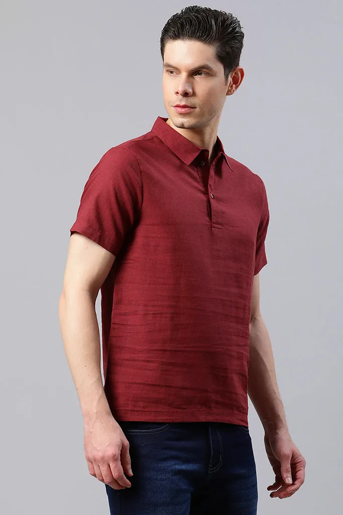 Maroon Solid Polo Collar Casual Shirt