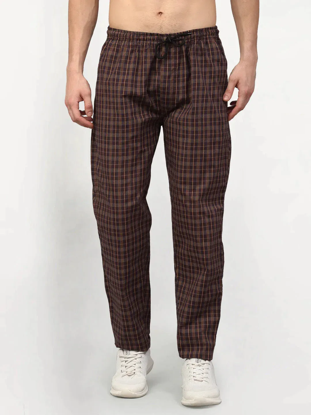 Men'S Brown Cotton Checked Track Pants