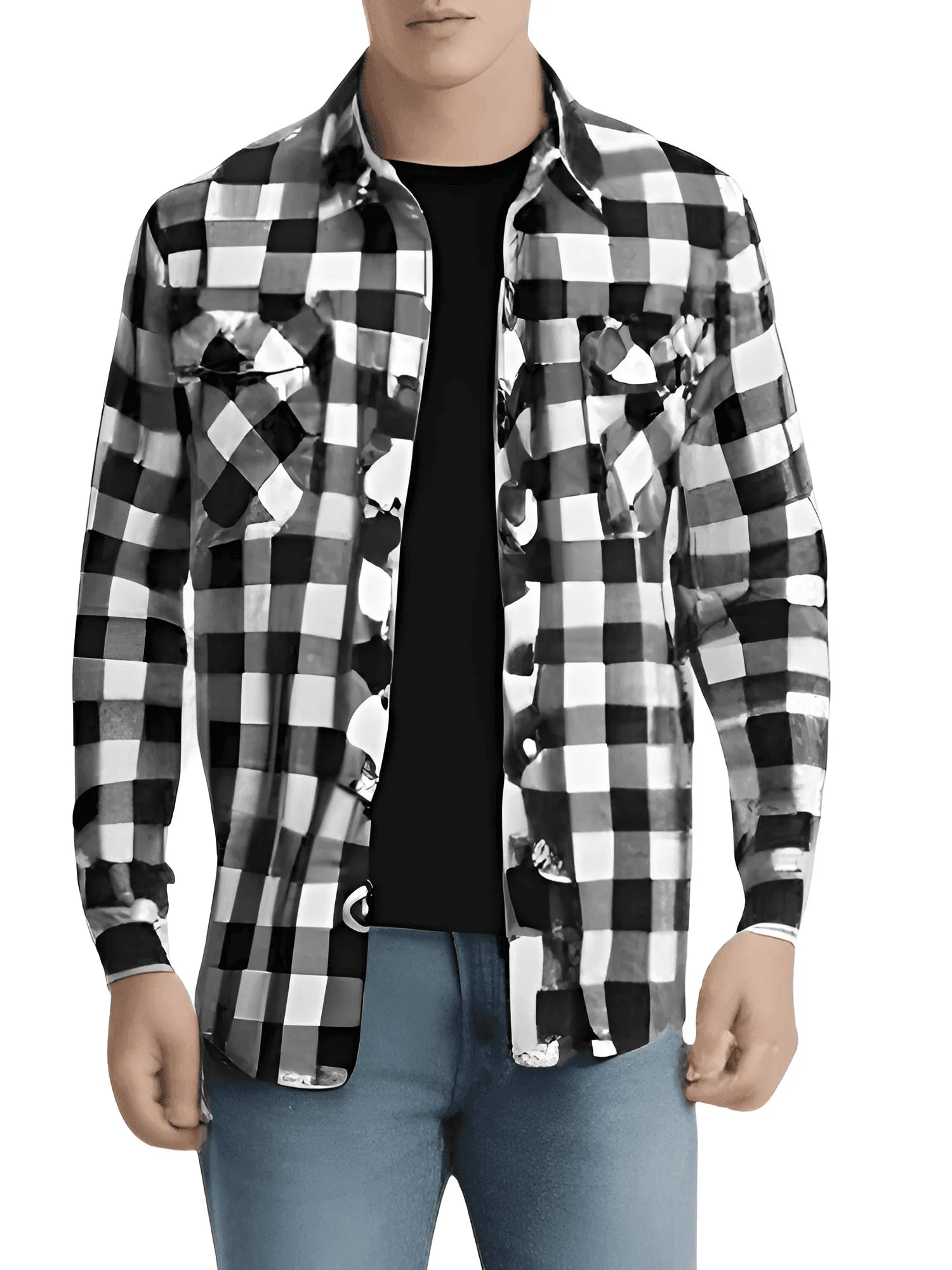 Men's Long Sleeve Plaid Checkered Shirt