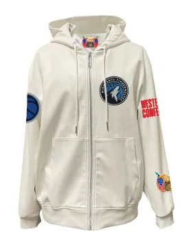 MINNESOTA TIMBERWOLVES LIGHTWEIGHT VEGAN ZIP-UP HOODED JACKET WHITE