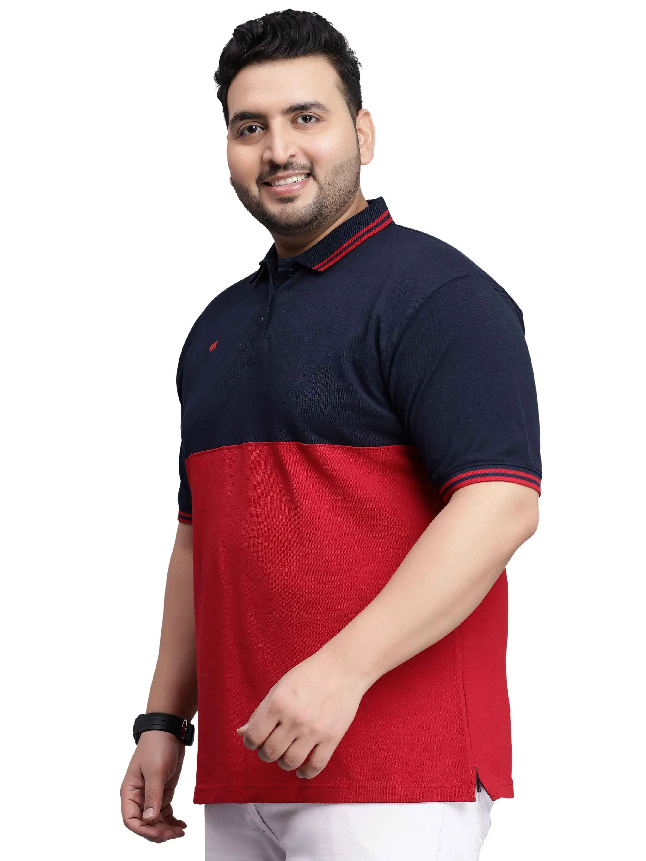 Navy and Red Striped Plus Size Polo T-shirt