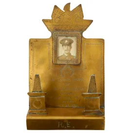 Original British WWI “Trench Art” K.I.A. Memorial Picture Frame Made From Scrap Brass As Featured In The Book “Trench Art, An Illustrated History” by Jane Kimball on Page 309 - Edgar Cook, Royal Engineers