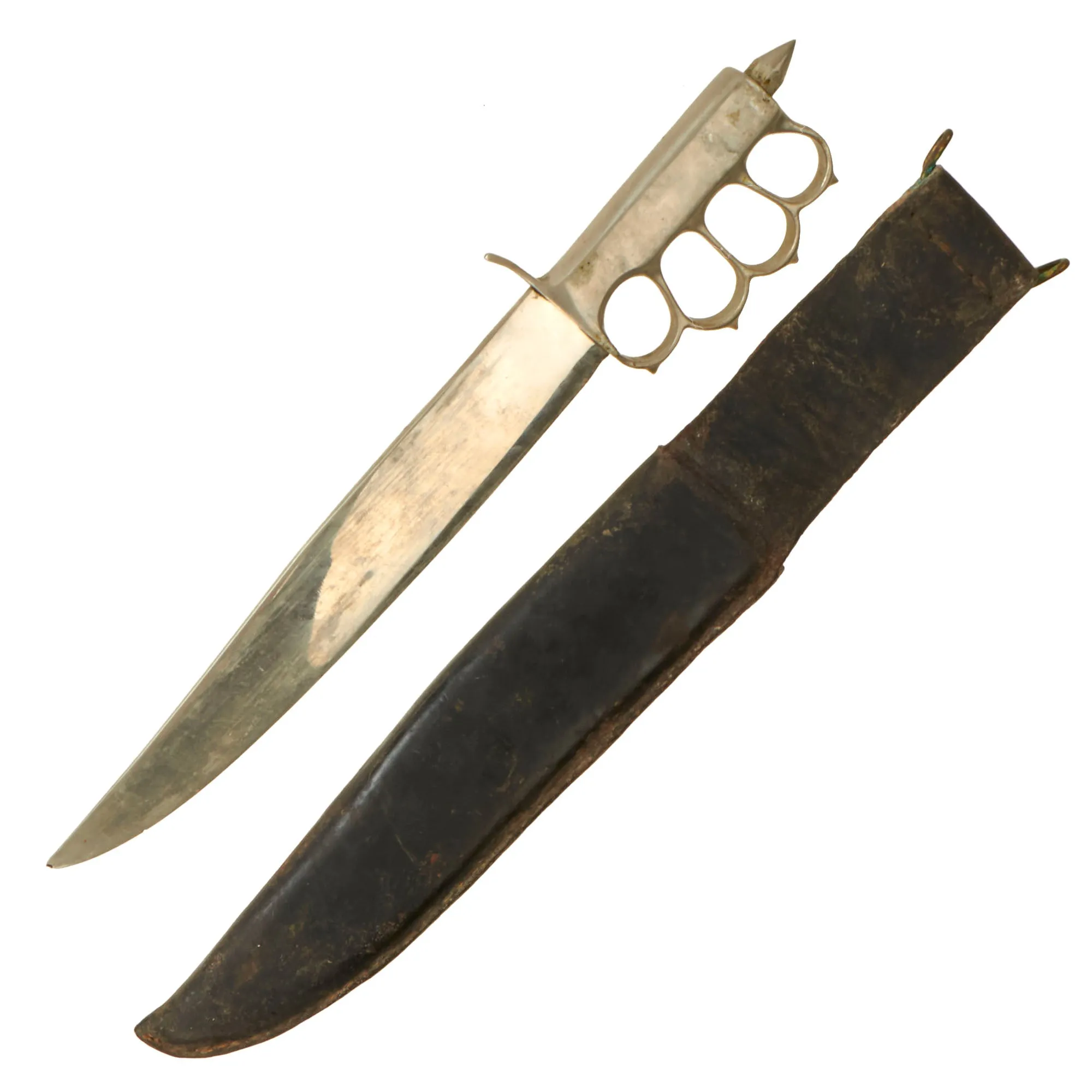 Original U.S. WWI M1918 Mark I Modified Trench Knife by L. F. & C. Modified with Bowie Blade with Original Leather Scabbard