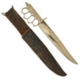 Original U.S. WWI M1918 Mark I Modified Trench Knife by L. F. & C. Modified with Bowie Blade with Original Leather Scabbard