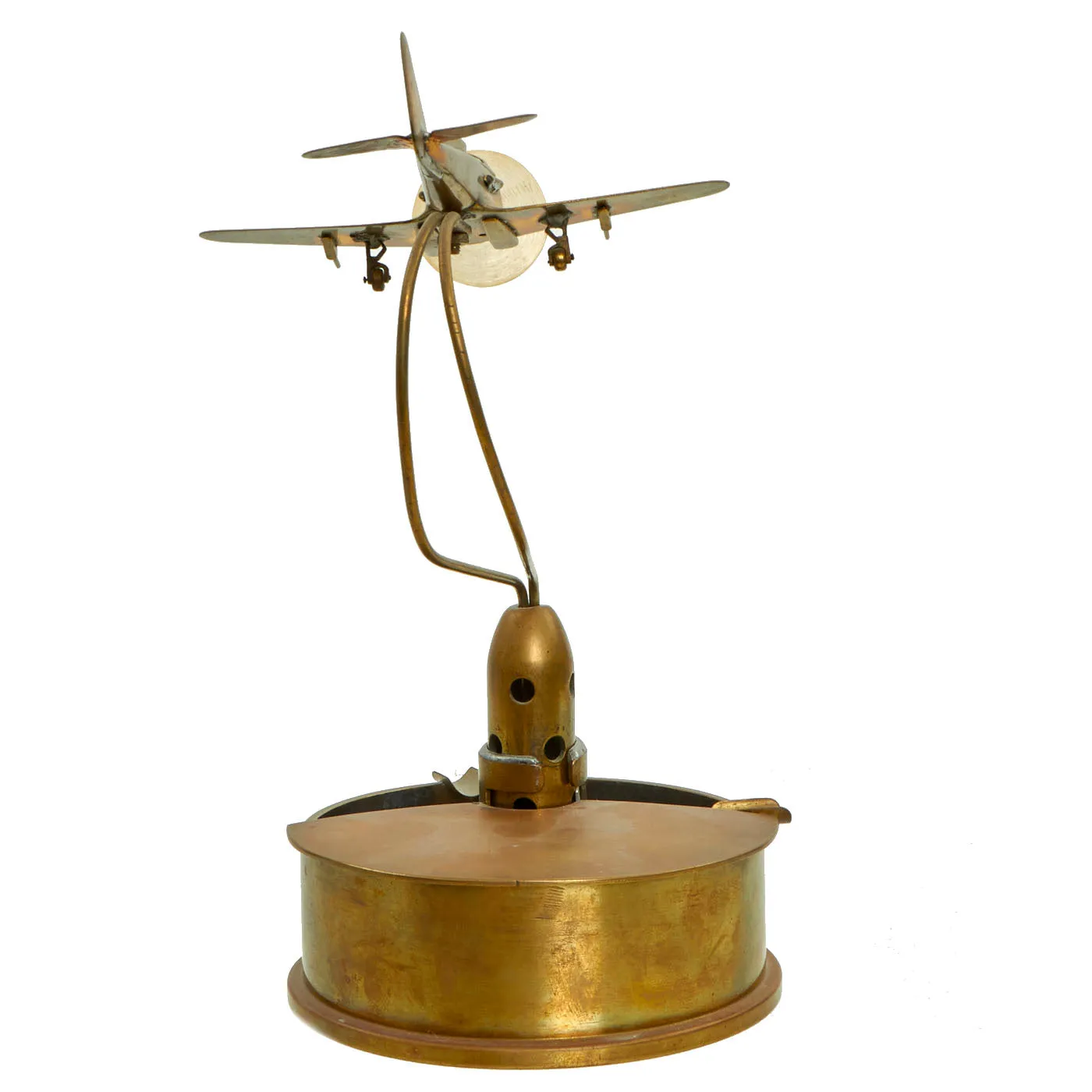 Original U.S. WWII Trench Art Ashtray w/ Sterling Senior Pilot Wings and Handcrafted Bell P-39 Airacobra