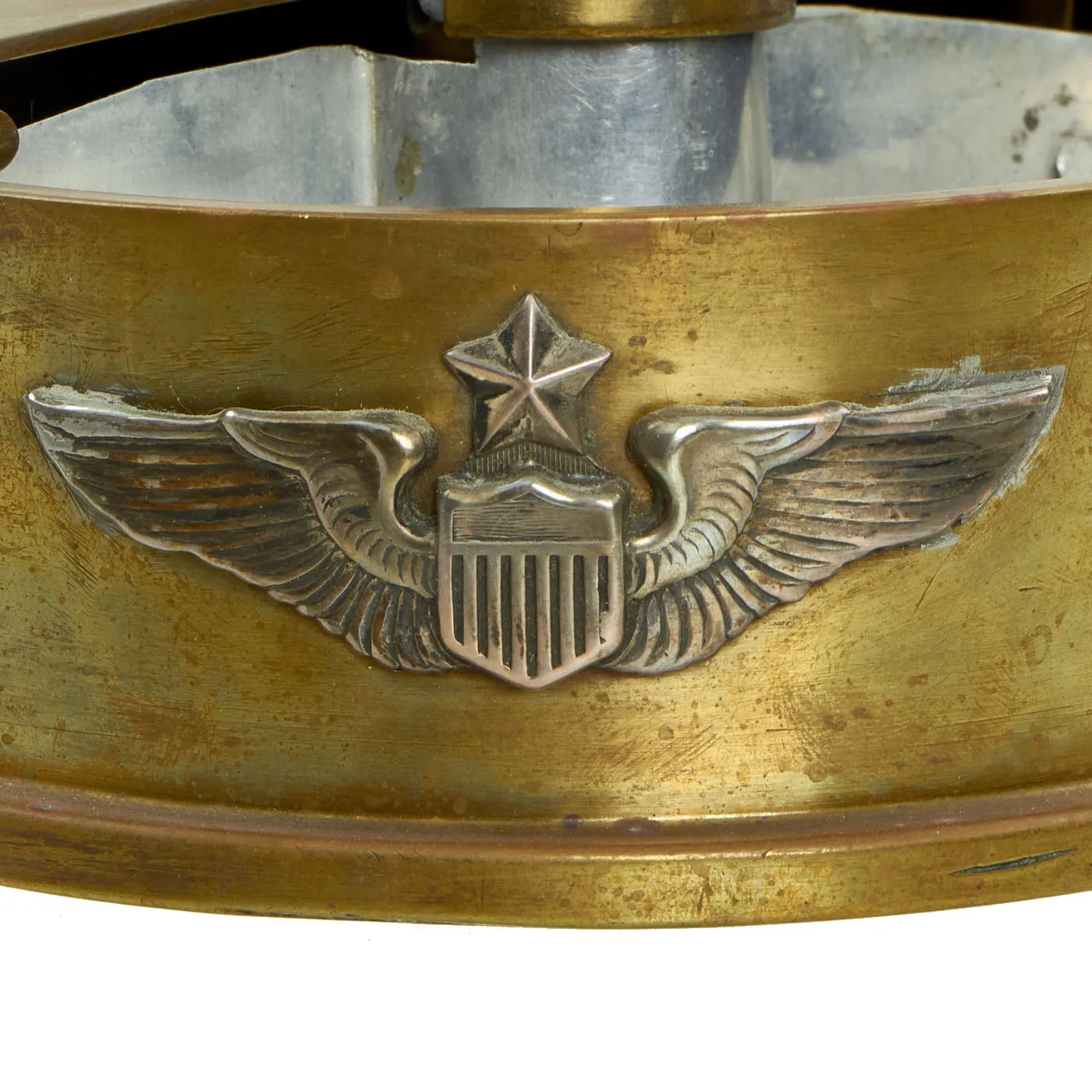 Original U.S. WWII Trench Art Ashtray w/ Sterling Senior Pilot Wings and Handcrafted Bell P-39 Airacobra