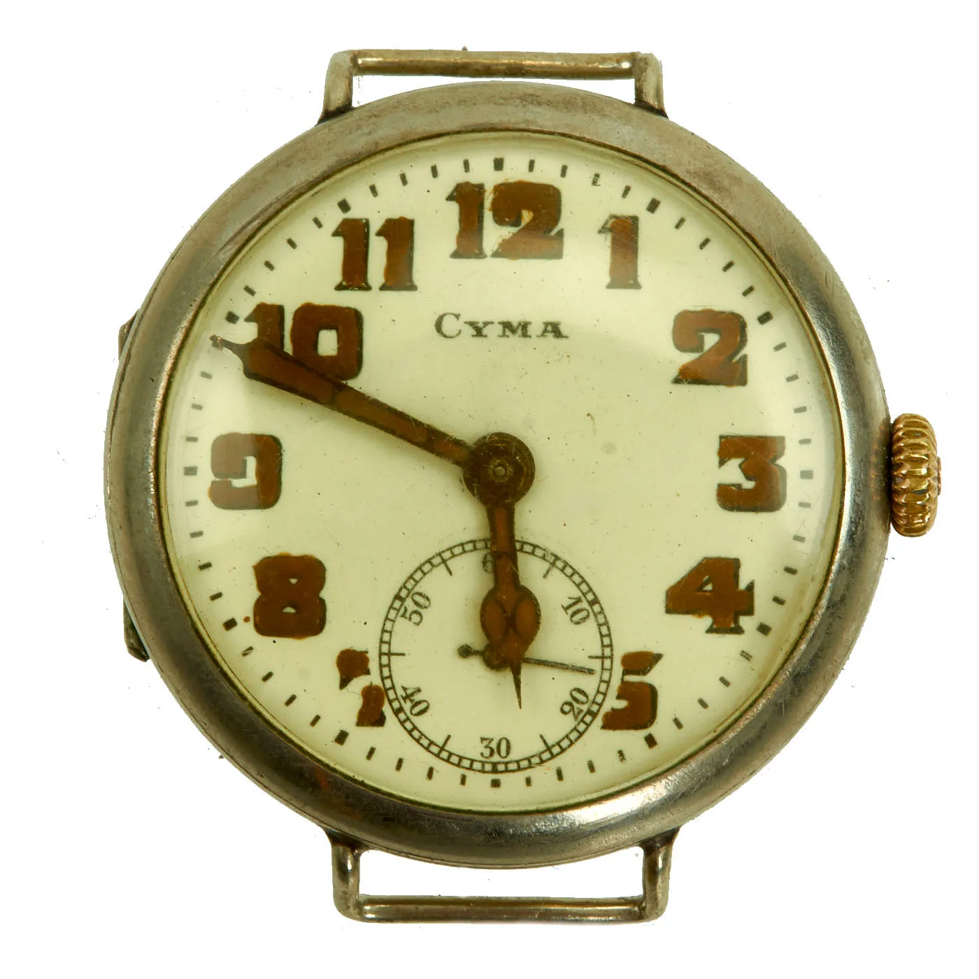 Original WWI German Swiss Made CYMA Military Trench Watch with Steel Dial Shrapnel Guard - Fully Functional