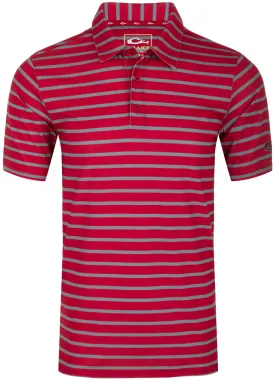 Performance Striped Polo in Chili Red by Drake