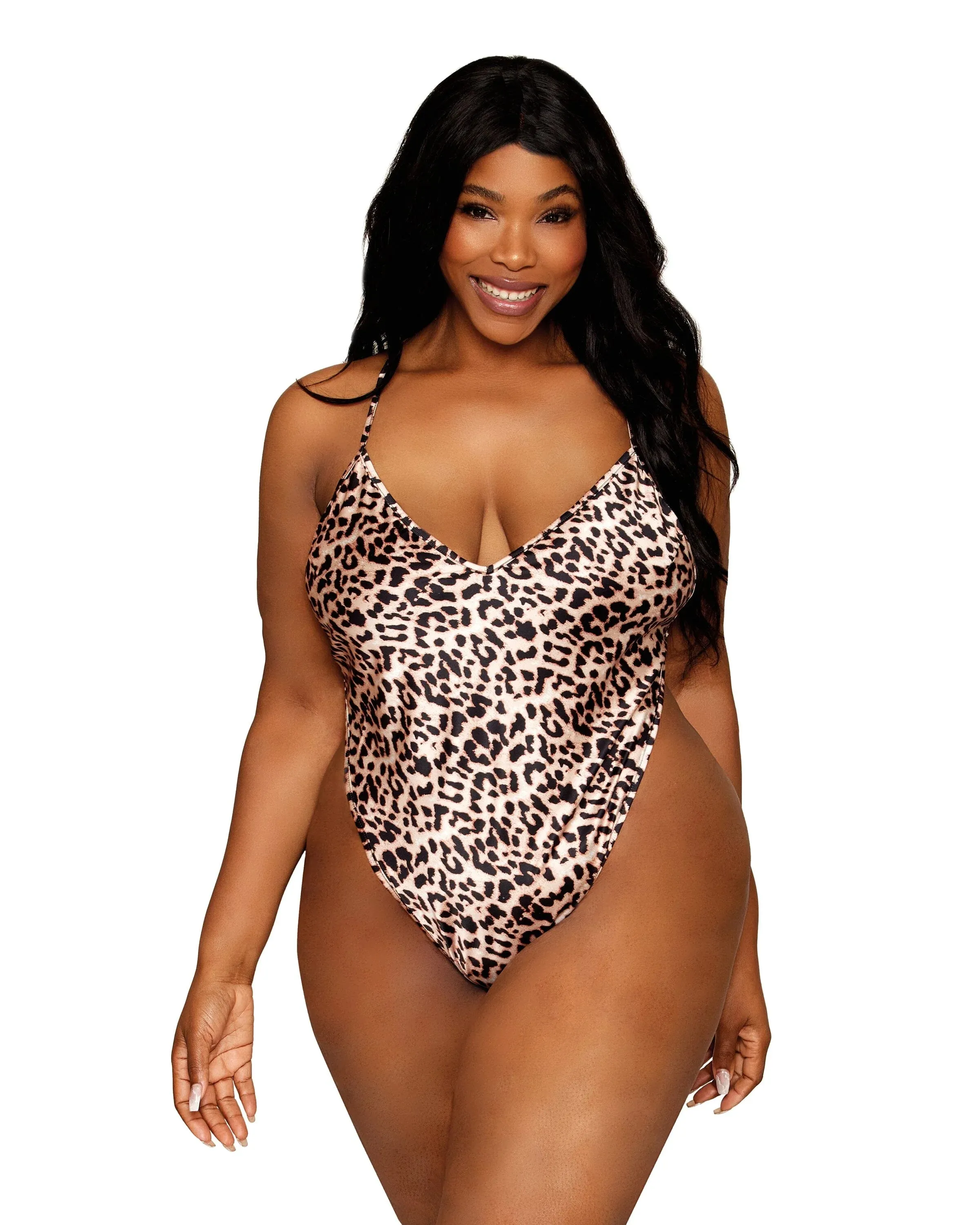 Plus Size Chiffon Robe with Leopard Satin Teddy