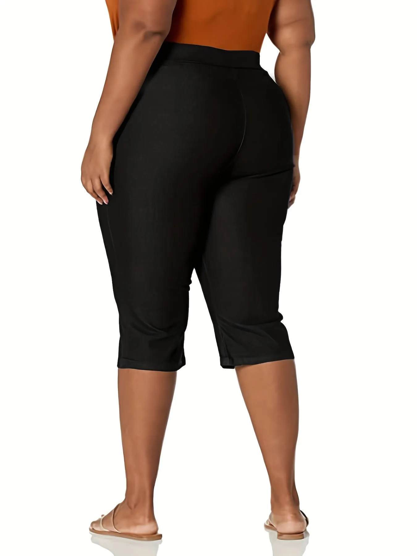 Plus Size Solid High Rise Slim Fit Capri Pants - Effortless Chic for Everyday Comfort