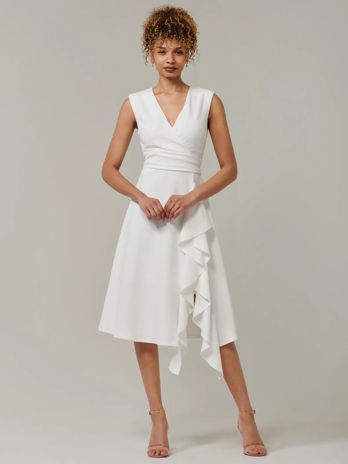 Qiana Ruffle Detail Midi Dress, White