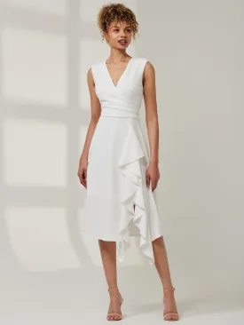 Qiana Ruffle Detail Midi Dress, White