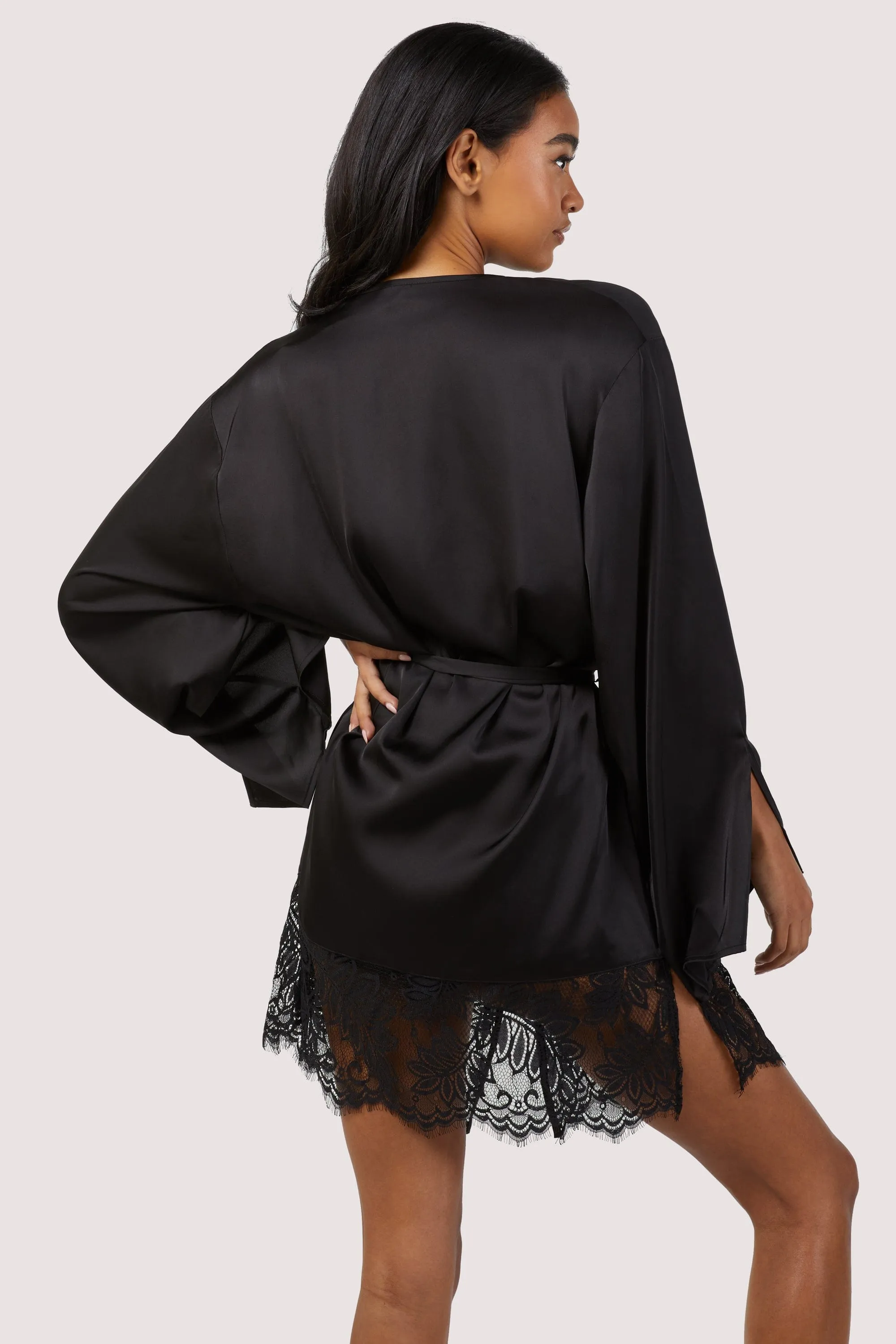 Rosie Black Satin and Lace Robe