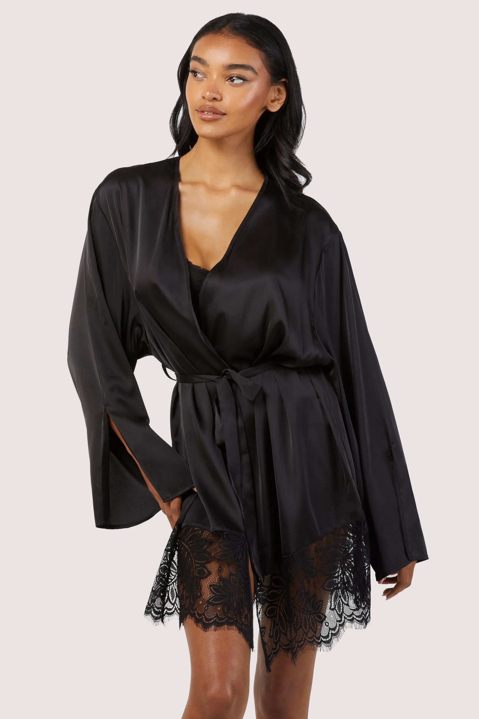 Rosie Black Satin and Lace Robe