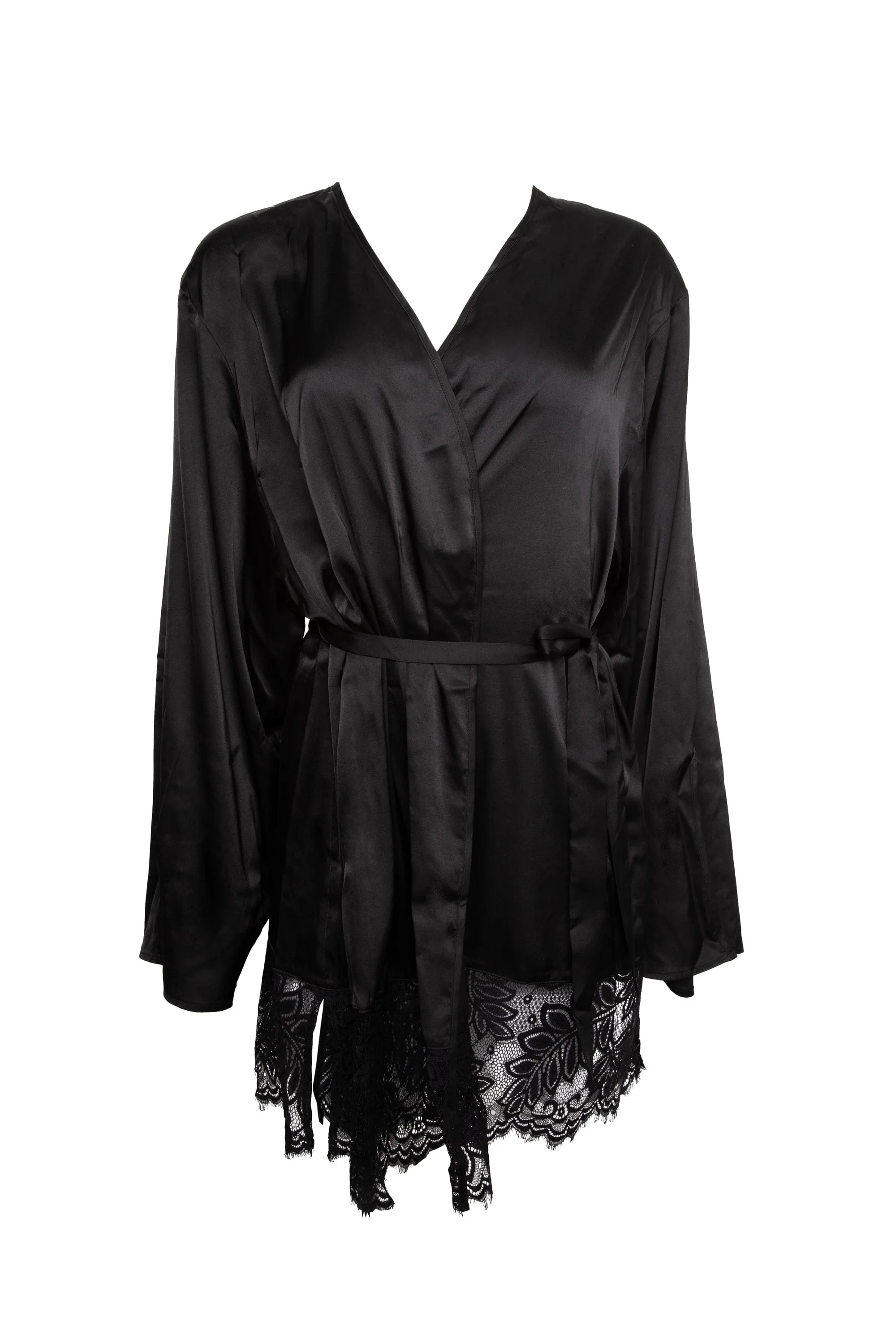 Rosie Black Satin and Lace Robe