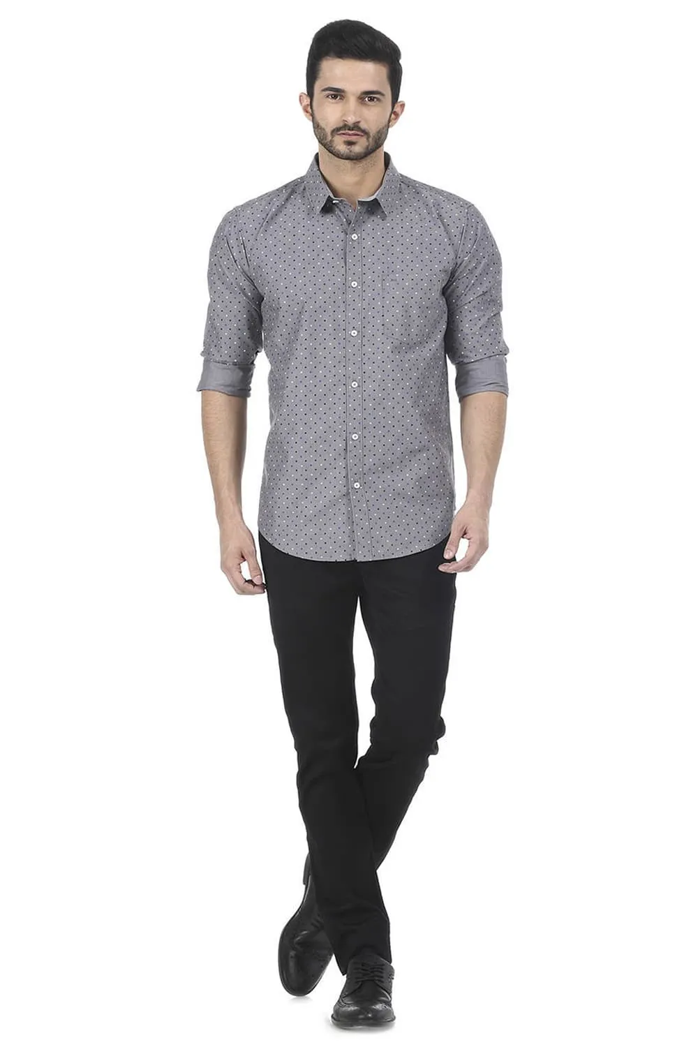 Slim Fit Printed Chambray Shirt