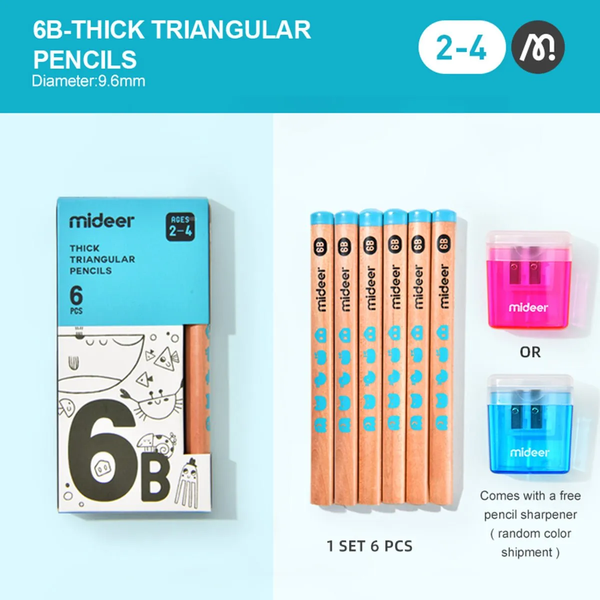 Thick Triangular Pencils - 6B 6pcs